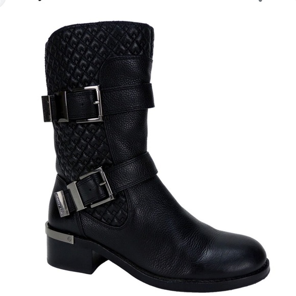 Vince Camuto Welton Mid Calf Quilt Riding boots buckle women size 7 - Picture 2 of 7